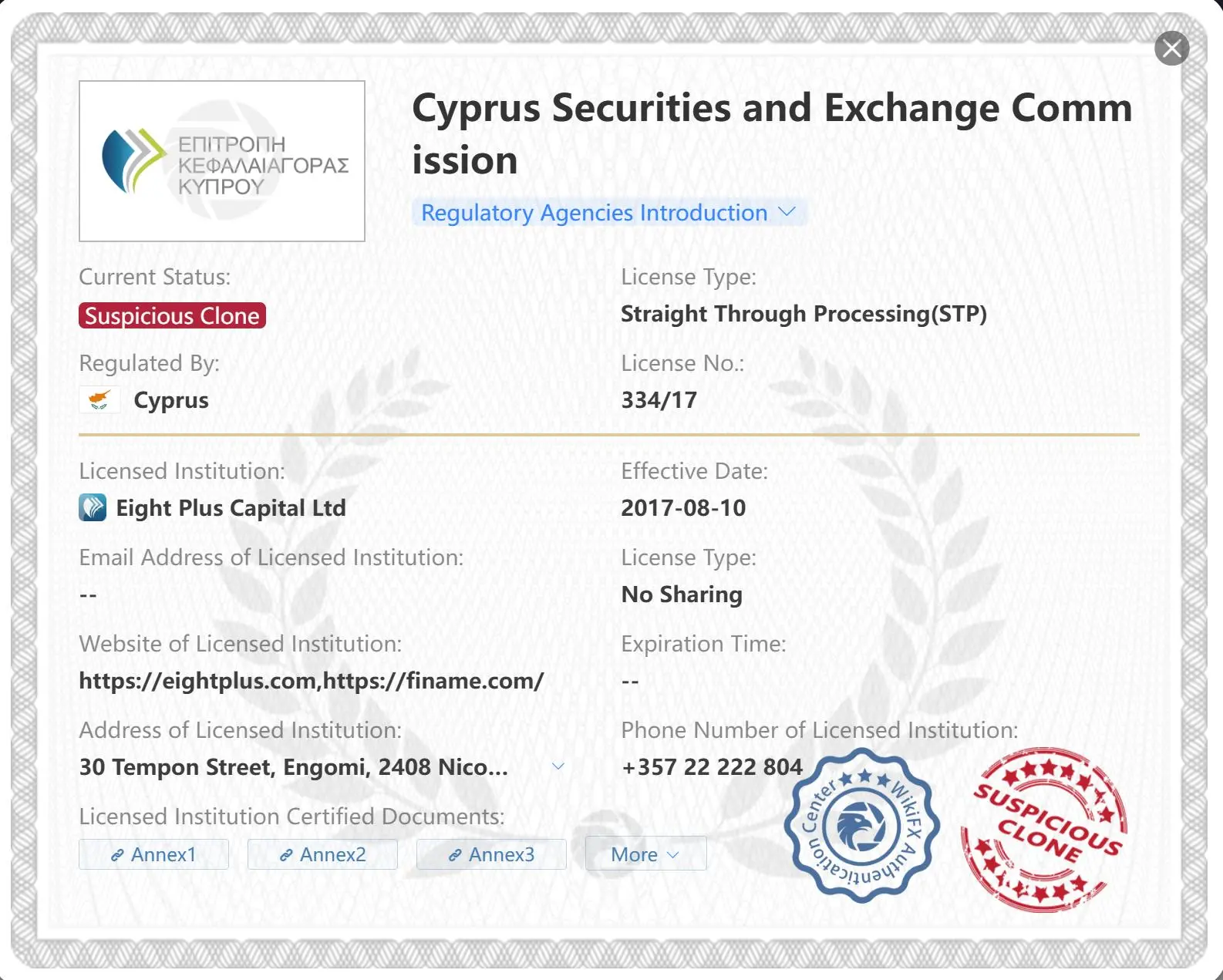 Suspicious clone CySEC license Suspicious clone CySEC license