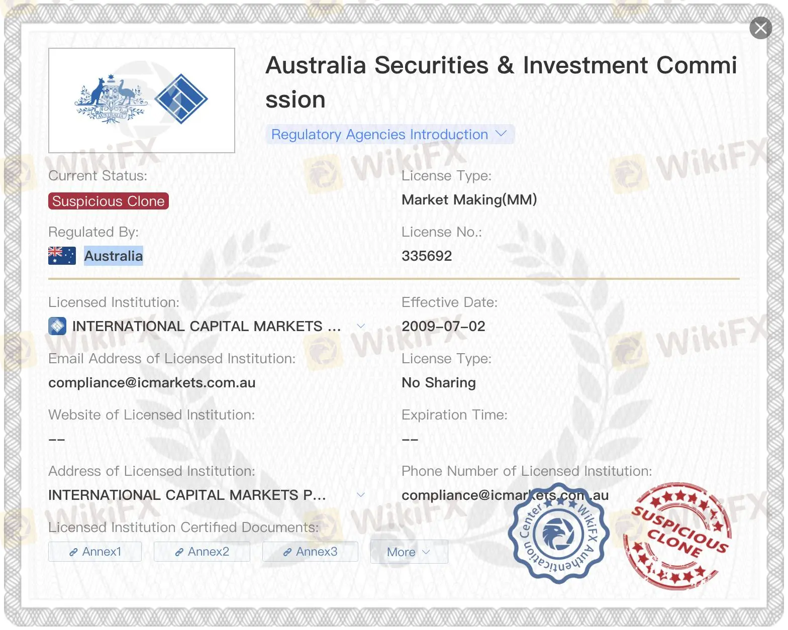 Licencia clon sospechosa ASIC