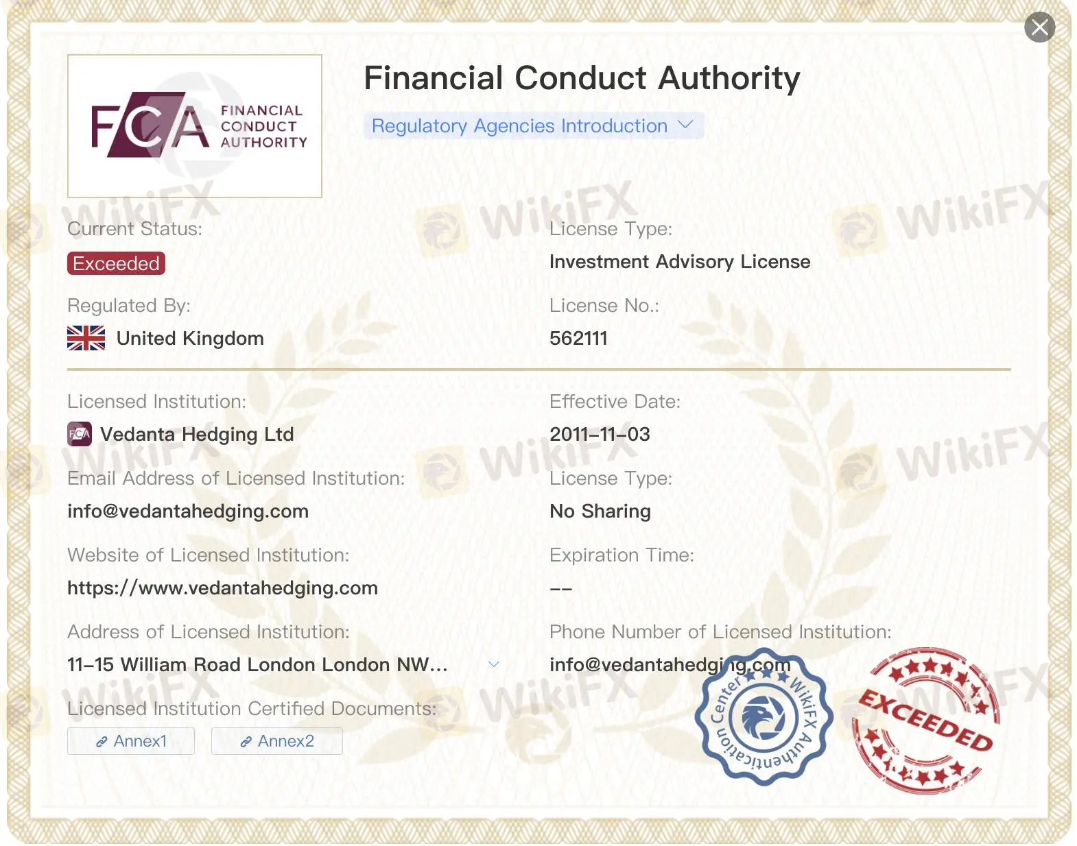 Exceeded FCA license