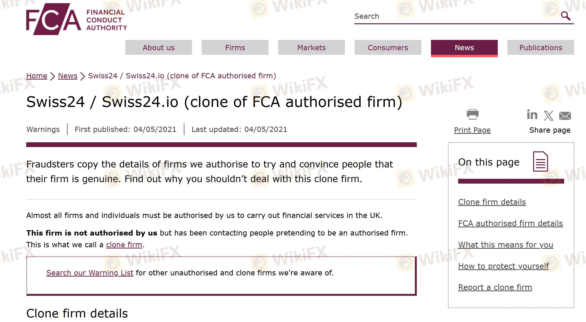 FCA warning