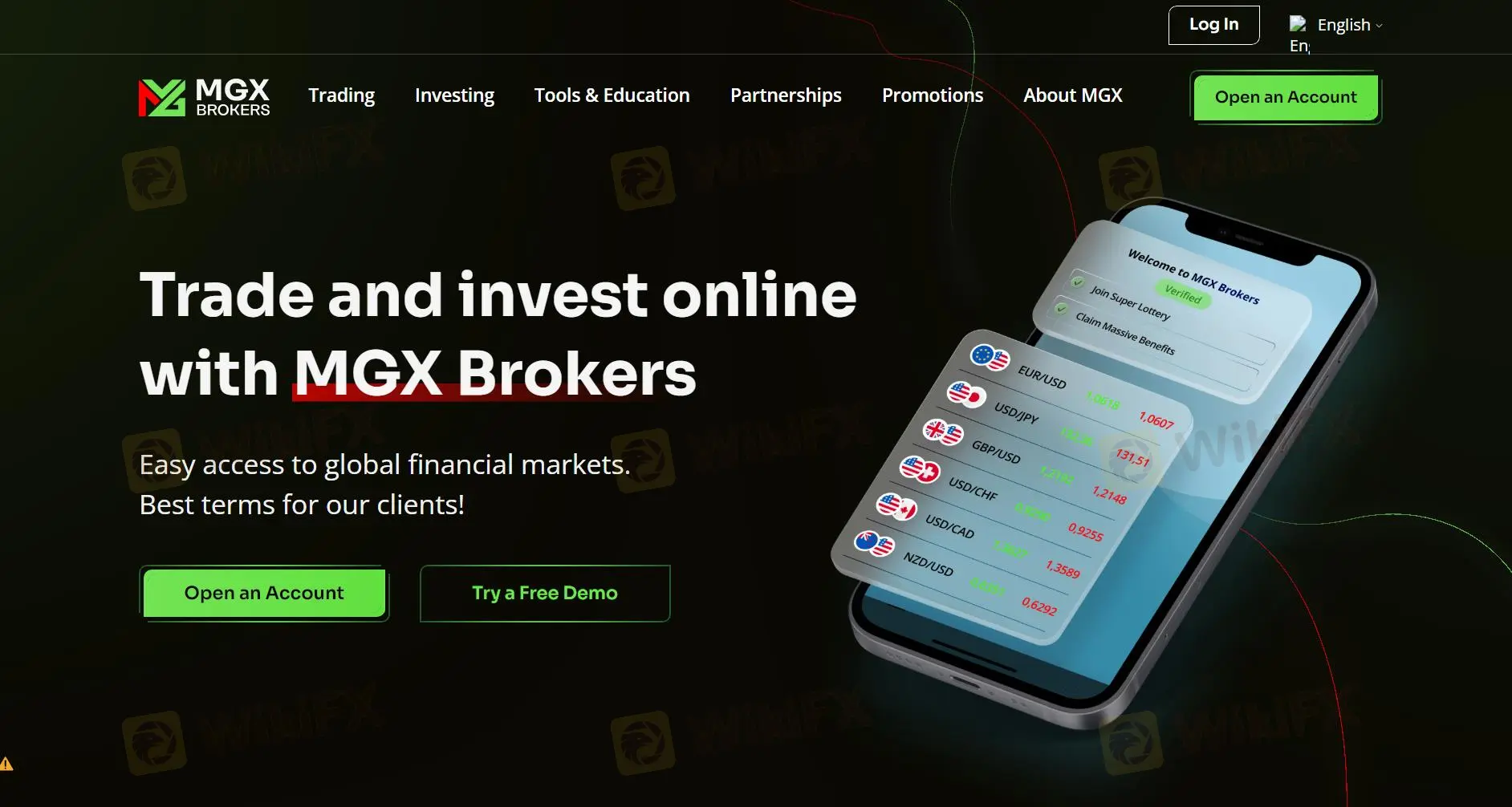 MGX Brokers' homepage