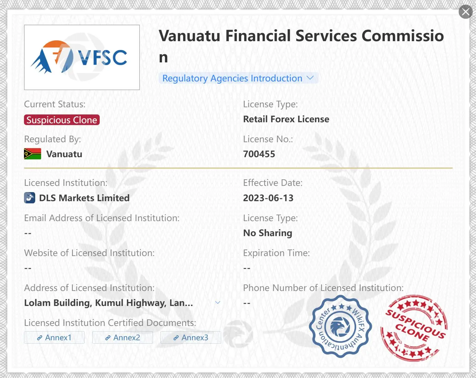 Şüpheli klon VFSC lisansı Şüpheli klon VFSC lisansı