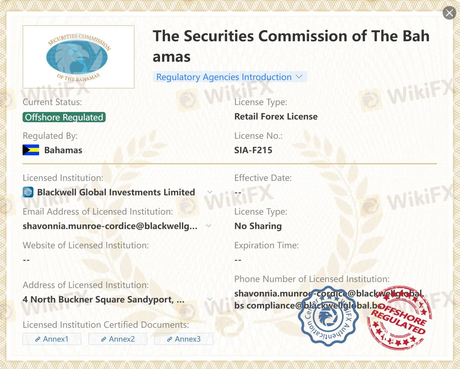 Offshore regulated by SCB