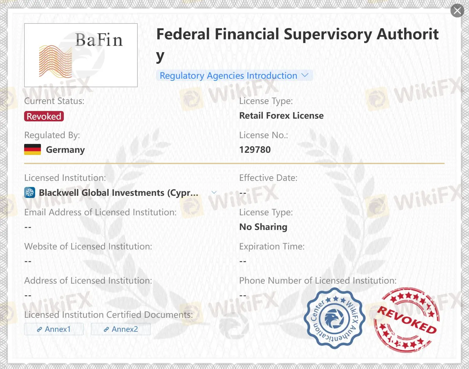 Revoked BaFin license