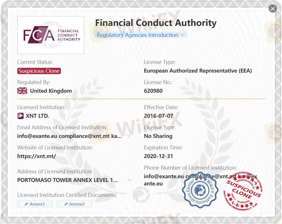 Suspicious clone FCA license Suspicious clone FCA license