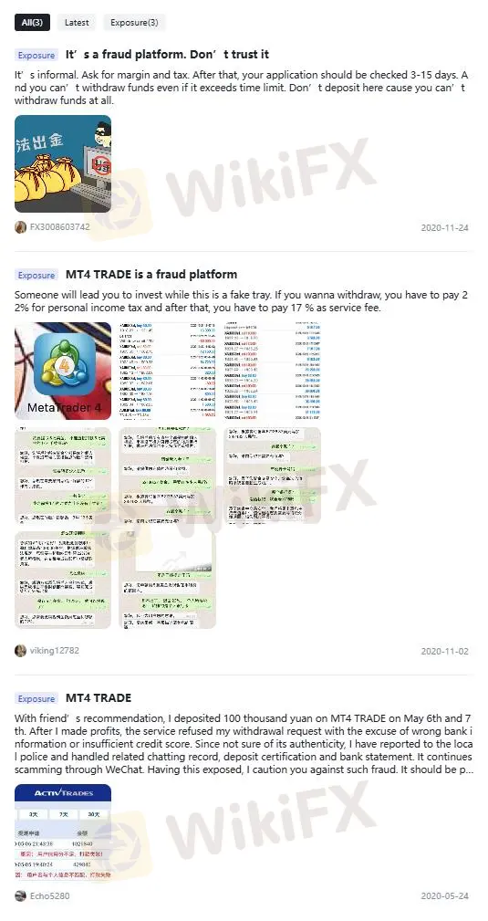 Ulasan Negatif MT4 TRADE di WikiFX