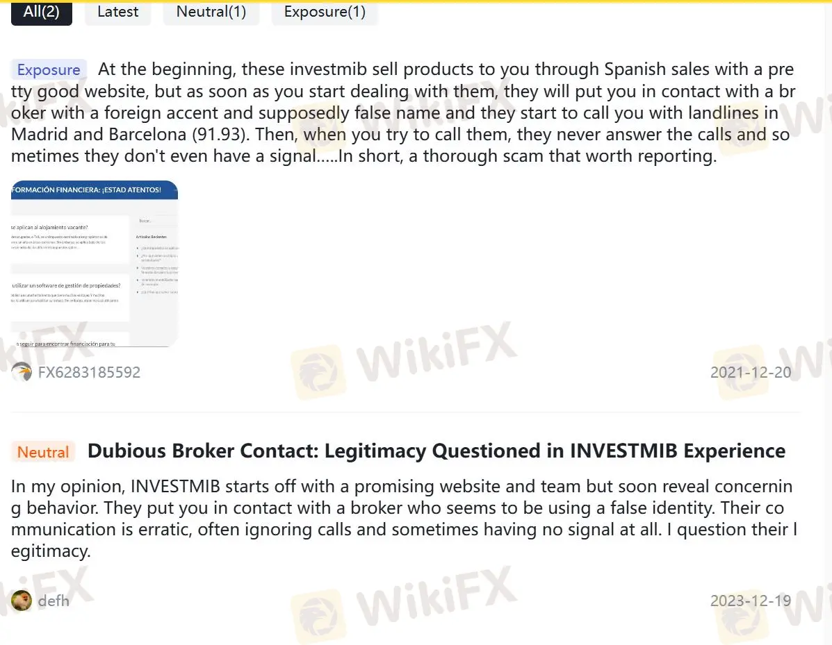 WikiFXでのINVESTMIBのネガティブな口コミ