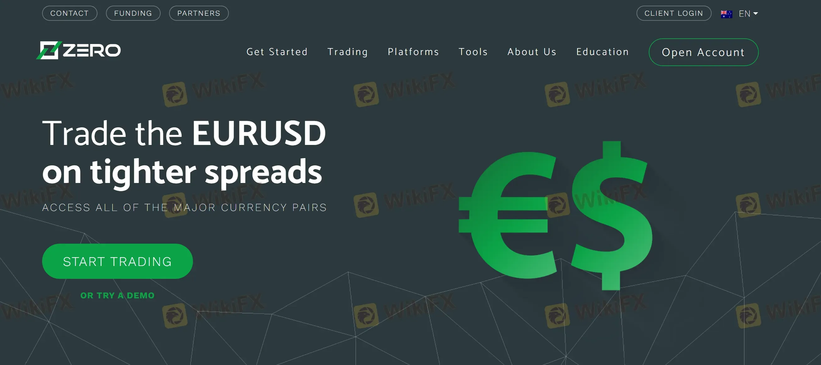 Zero Markets' homepage