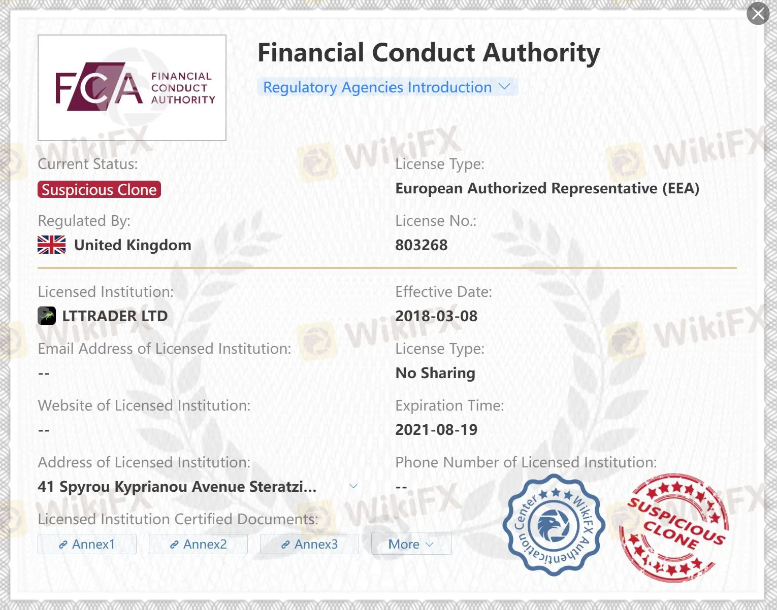 Verdächtige Klon FCA-Lizenz