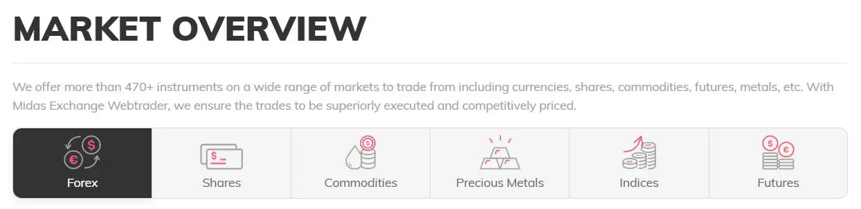 สินทรัพย์ที่สามารถซื้อขายได้บน MIDAS EXCHANGE