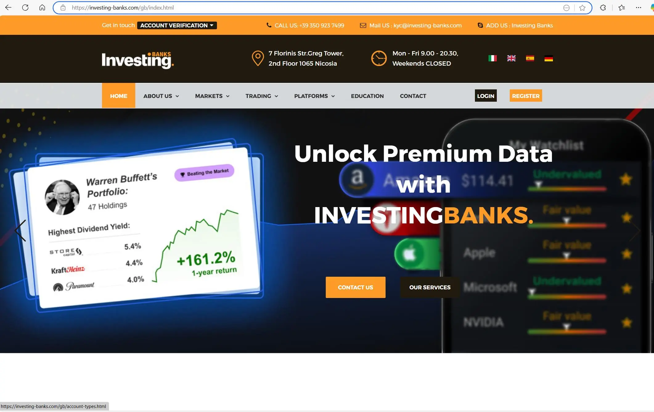 Página de inicio de Investing Banks