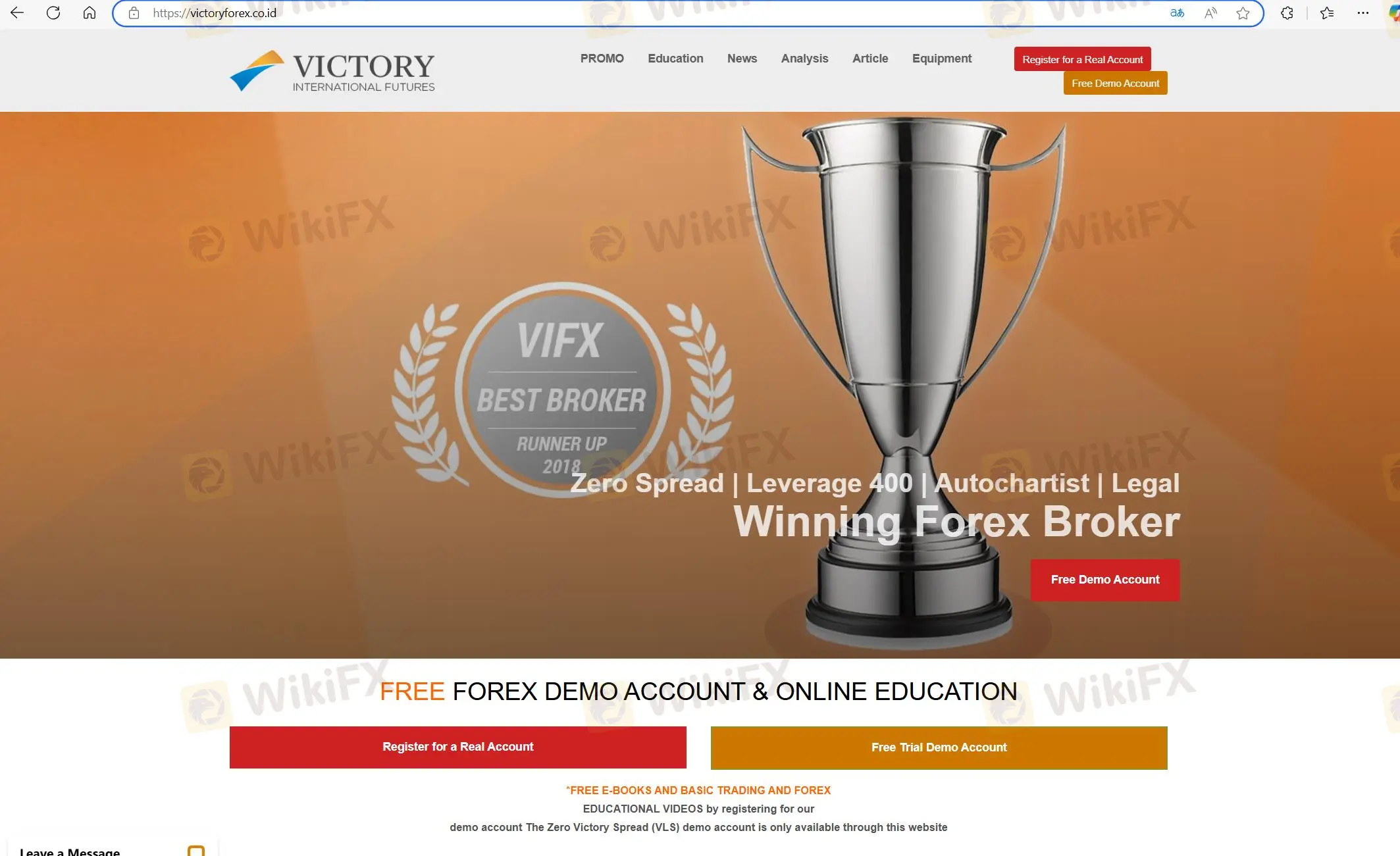 Victory International Futures homepage