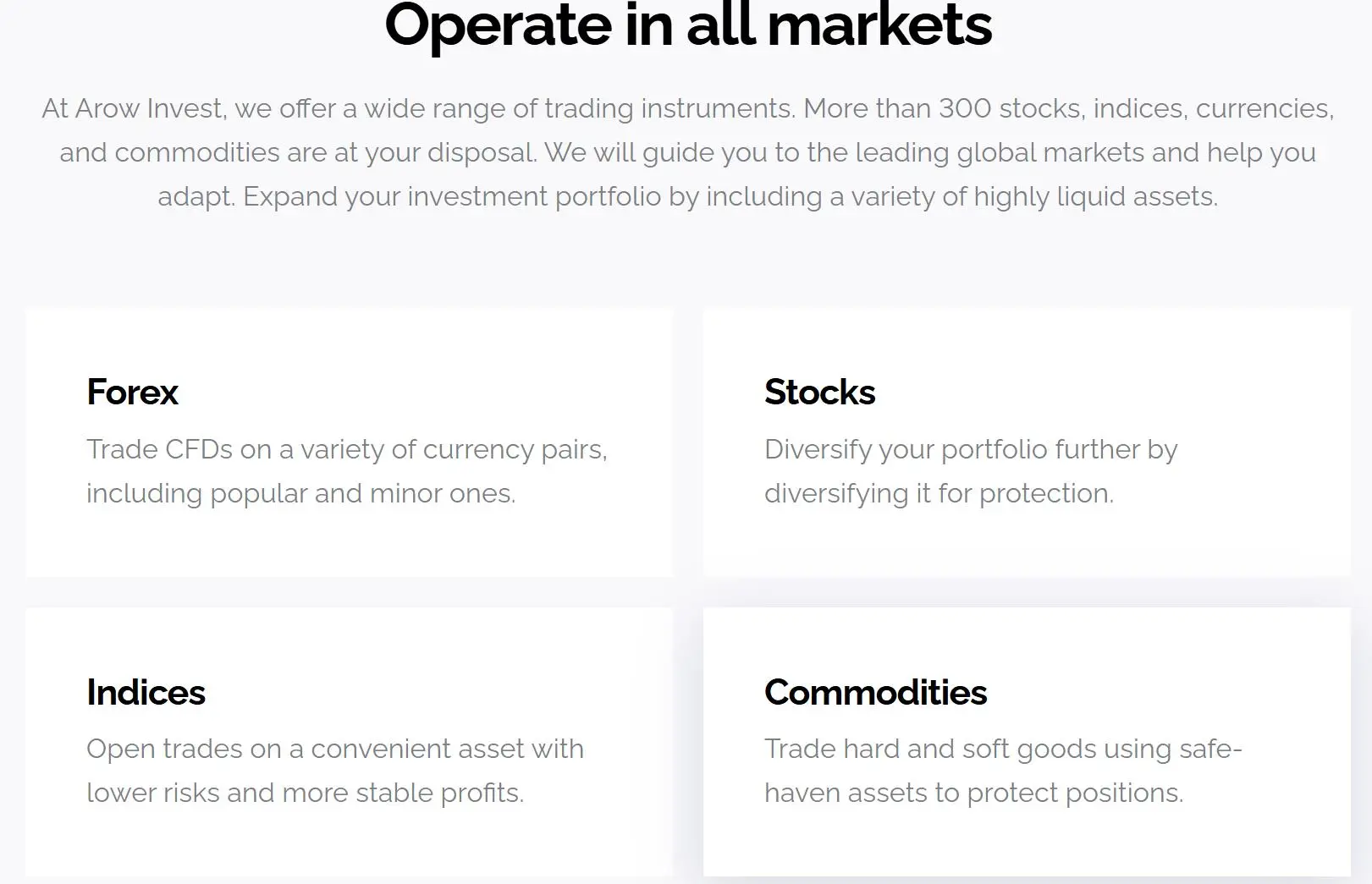 Tôi có thể giao dịch gì trên Arow Invest? Tôi có thể giao dịch gì trên Arow Invest?
