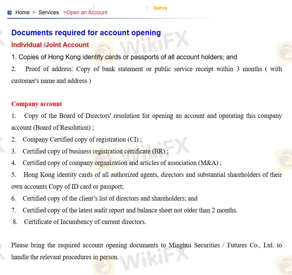 Documents required for account opening