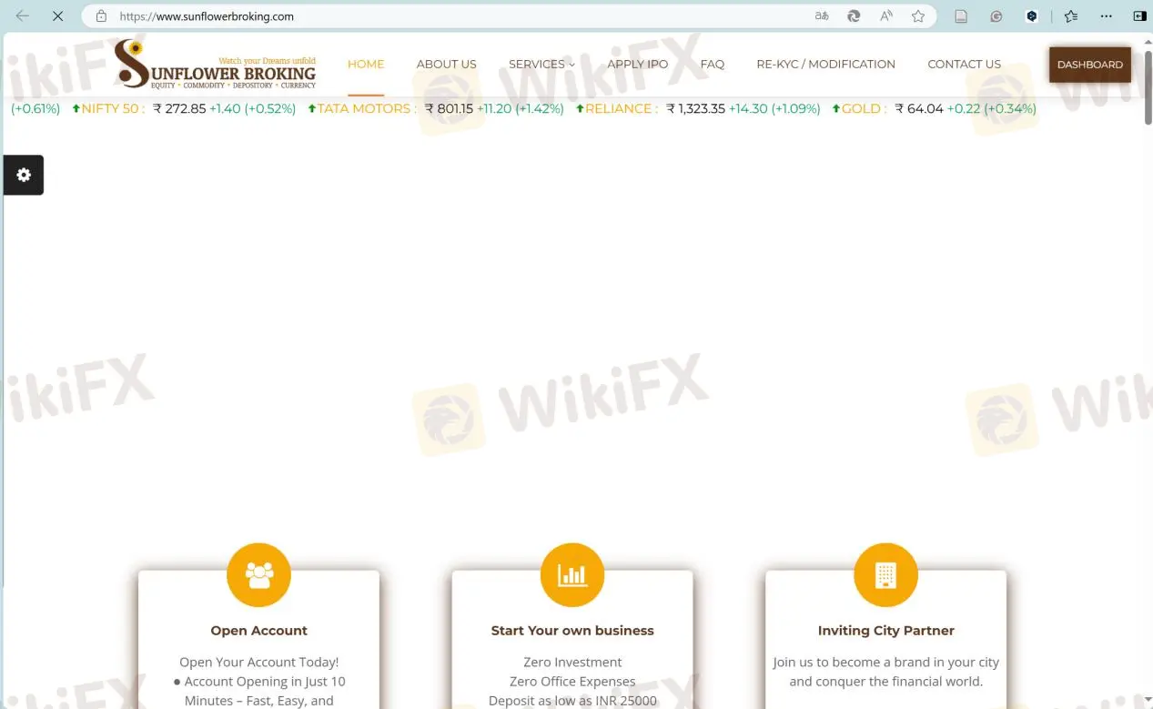 Sunflower Broking's homepage Sunflower Broking's homepage