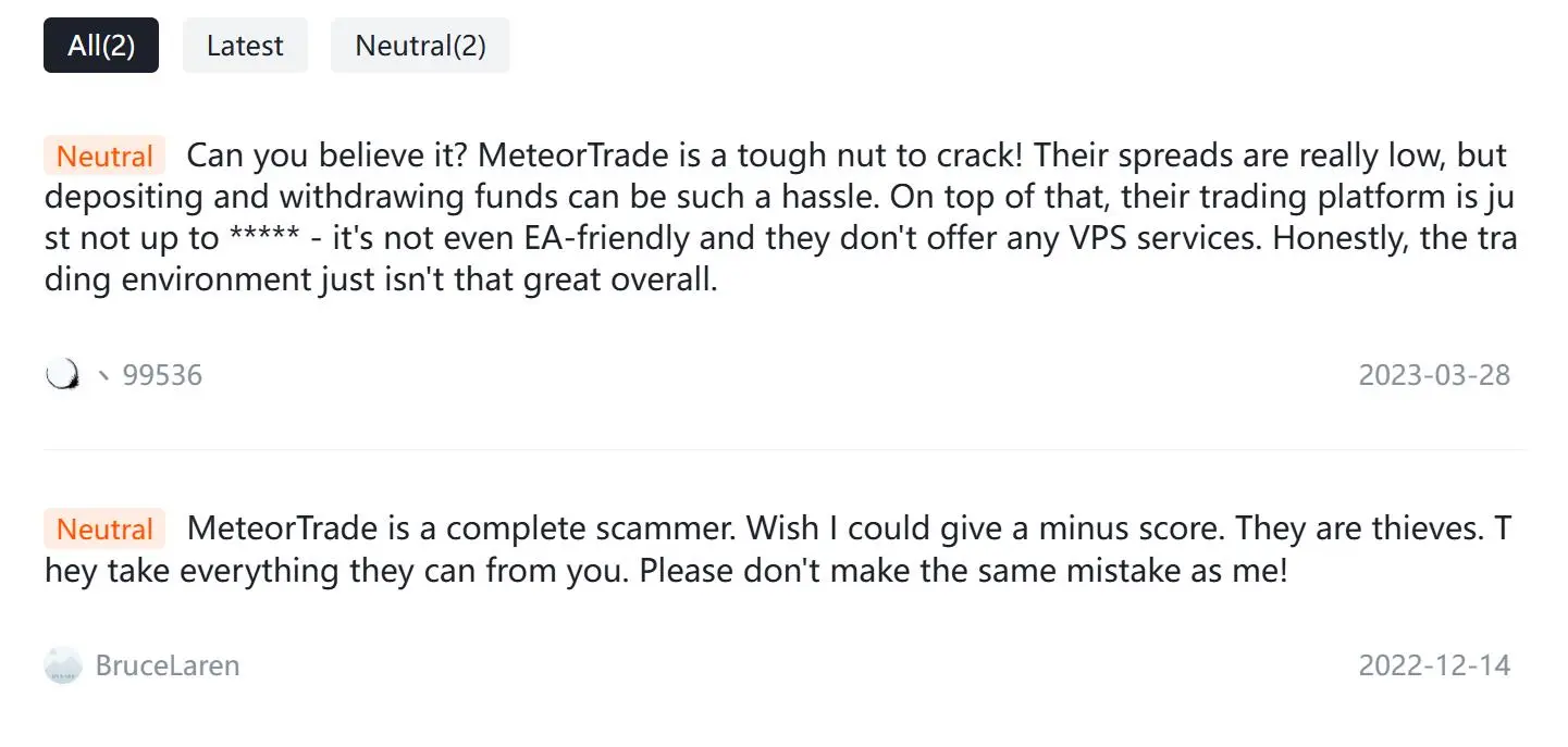 Opiniones negativas sobre MeteorTrade en WikiFX Opiniones negativas sobre MeteorTrade en WikiFX