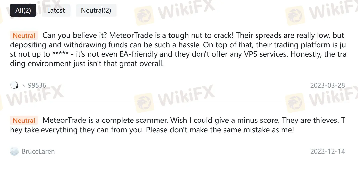 Negative MeteorTrade Reviews on WikiFX