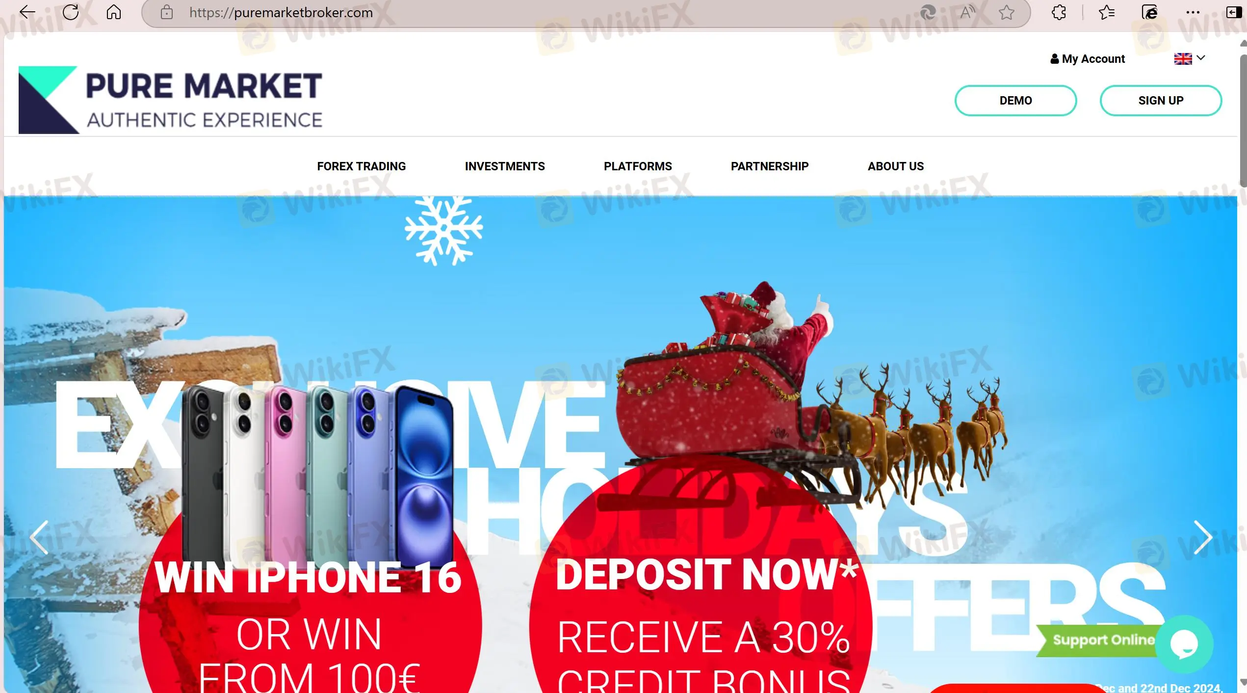 Pure Market's homepage