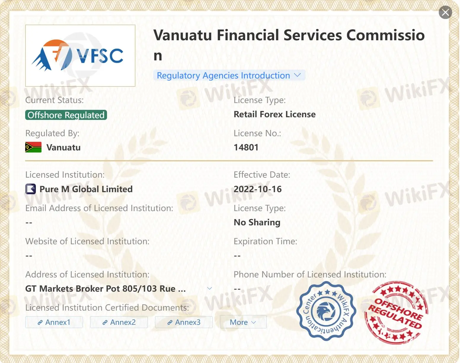 Offshore regulated by VFSC