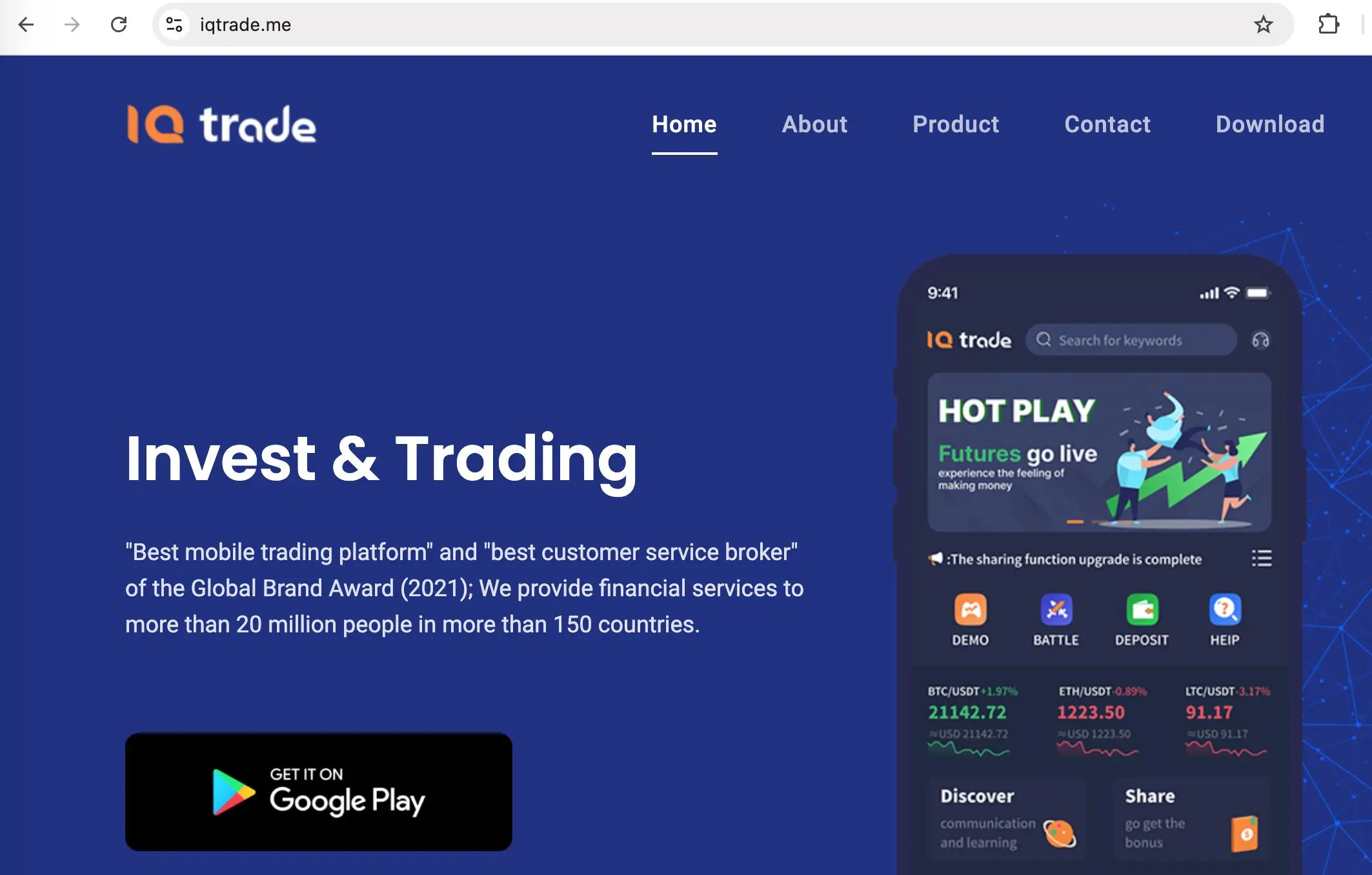 IQTrade's homepage