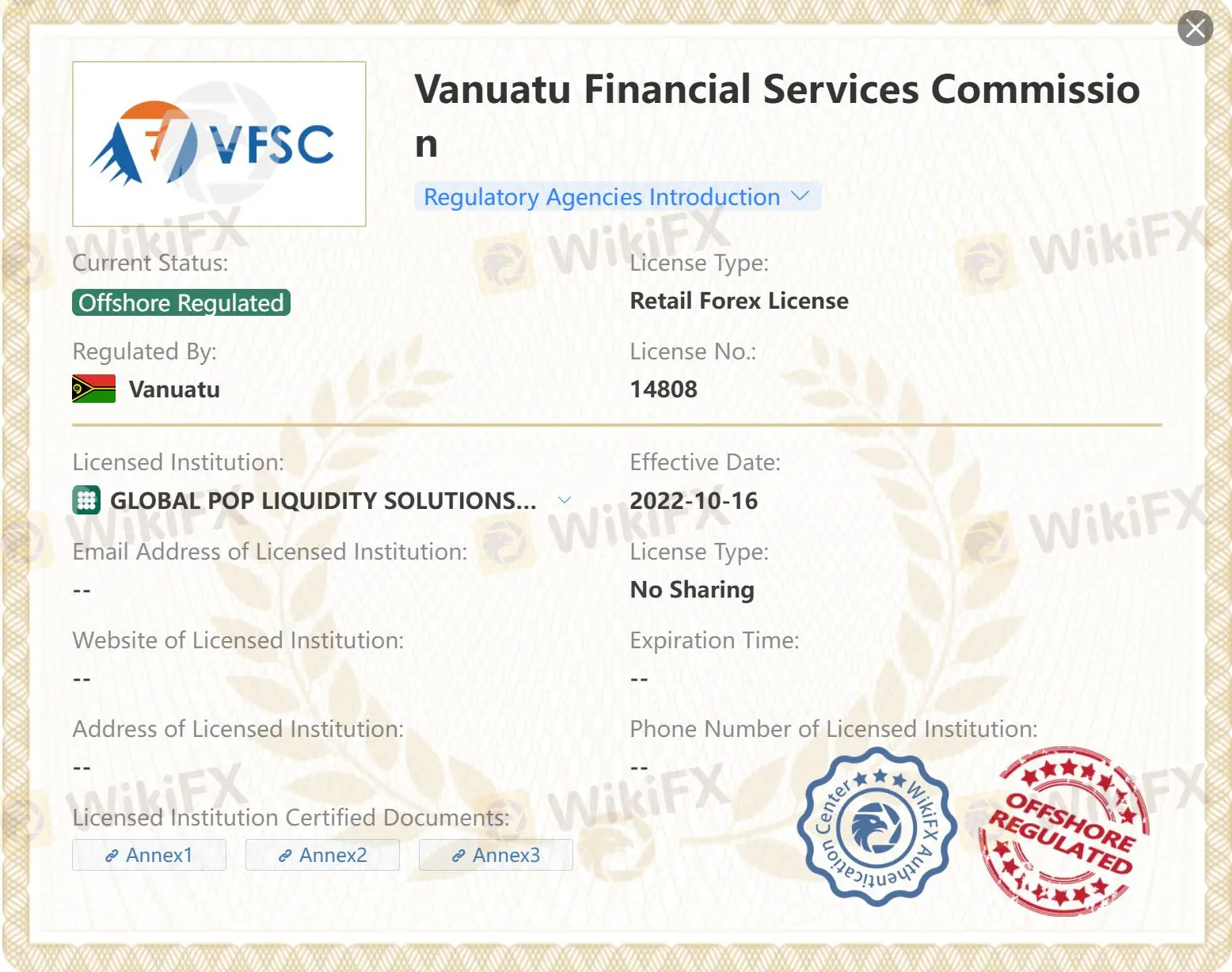 Offshore regulated by VFSC