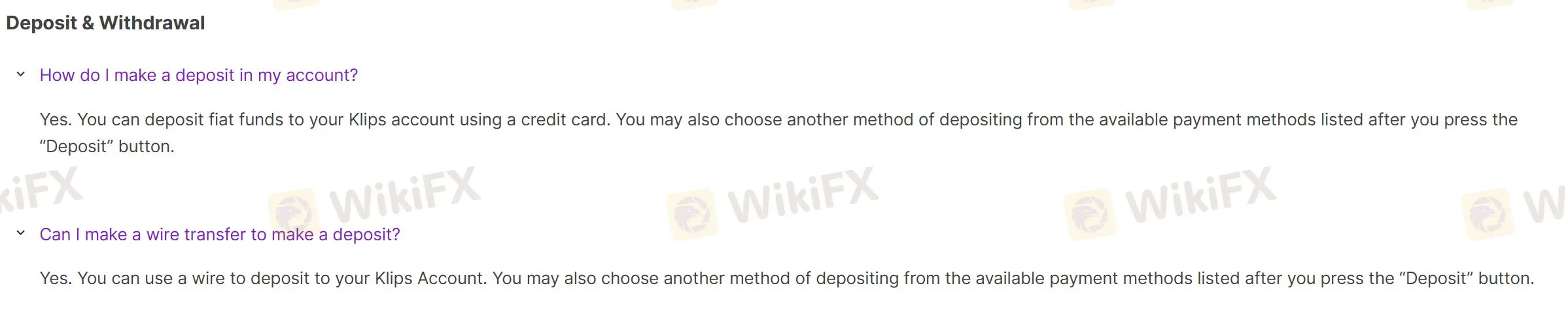 Deposit and Withdrawal