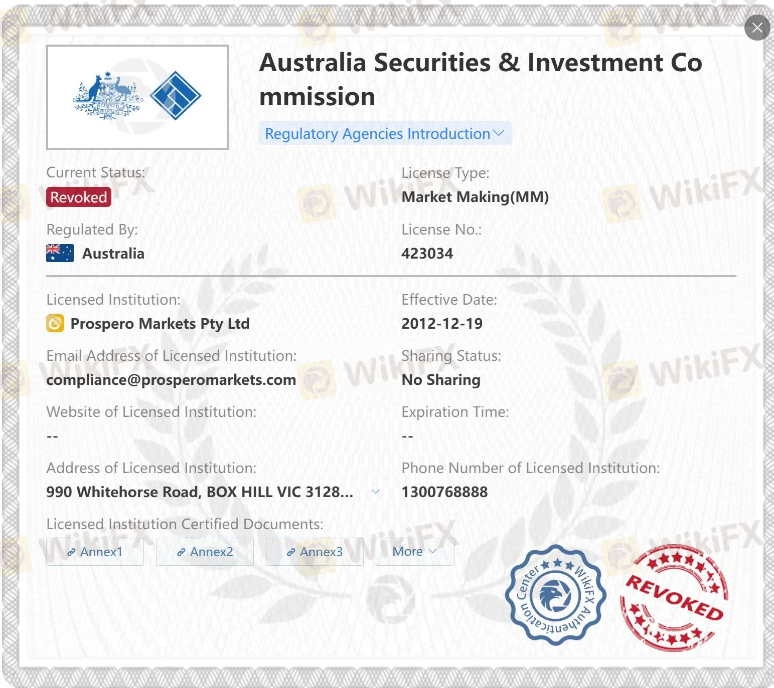 Revoked ASIC license