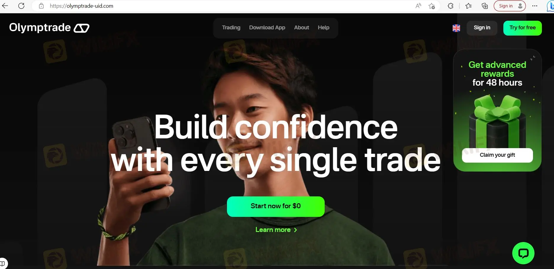 Olymp Trade's homepage