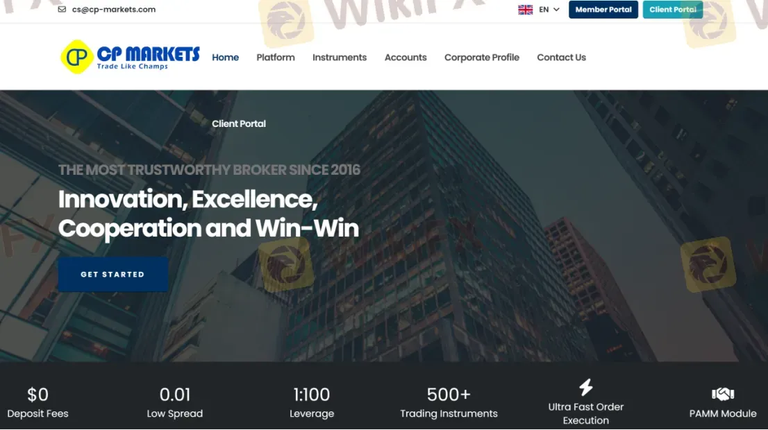 Página de inicio de CP Markets