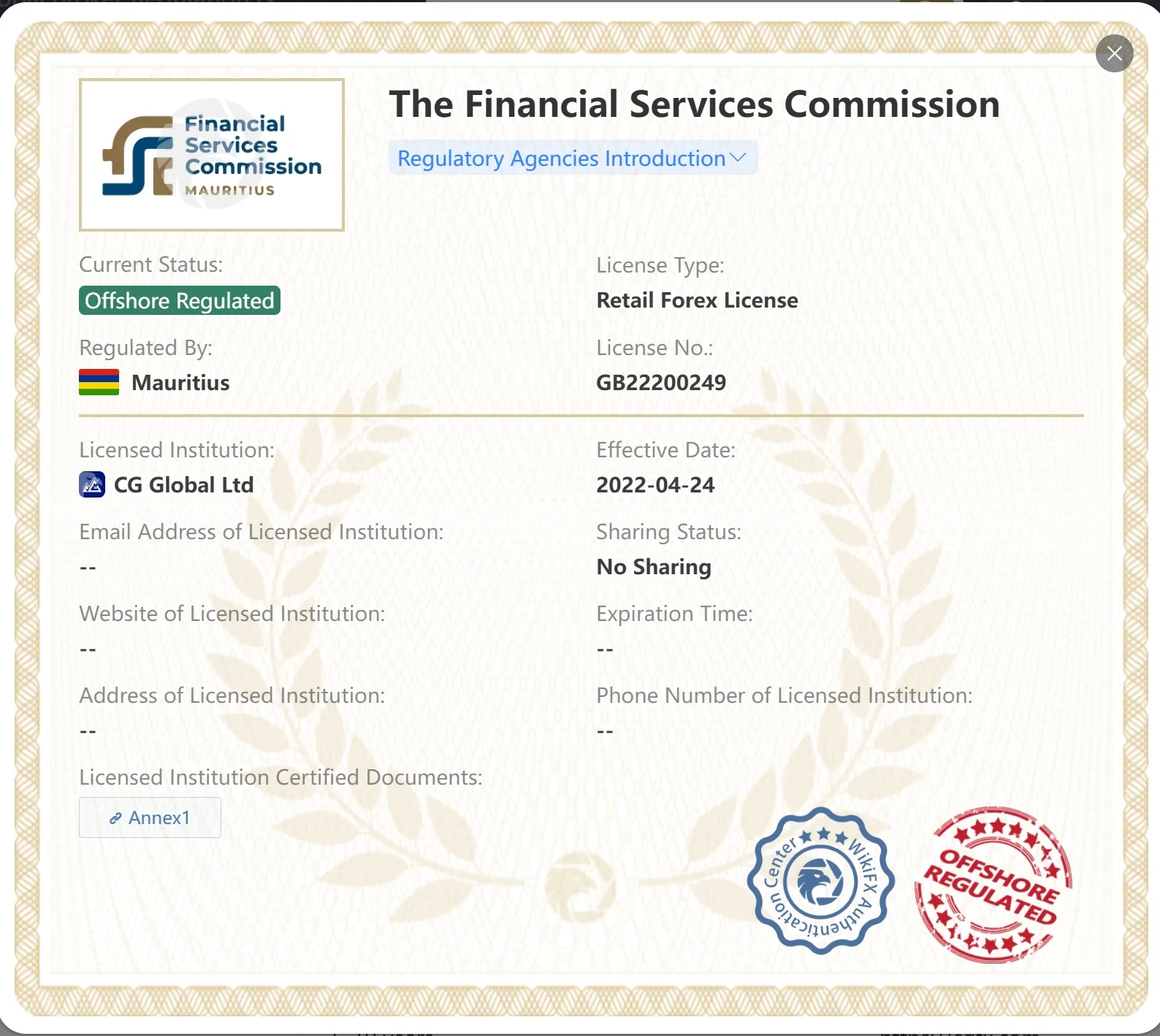 Offshore regulated by FSC Offshore regulated by FSC