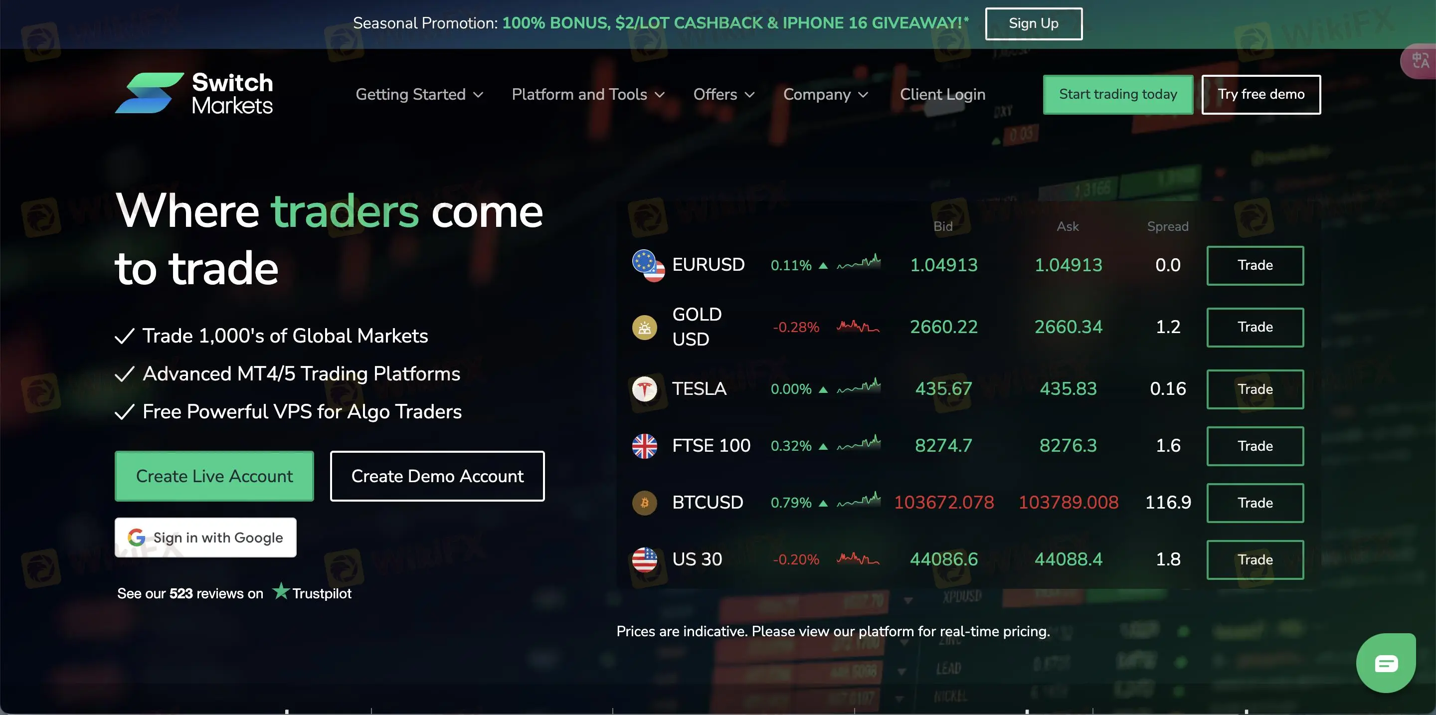 Switch Markets' homepage