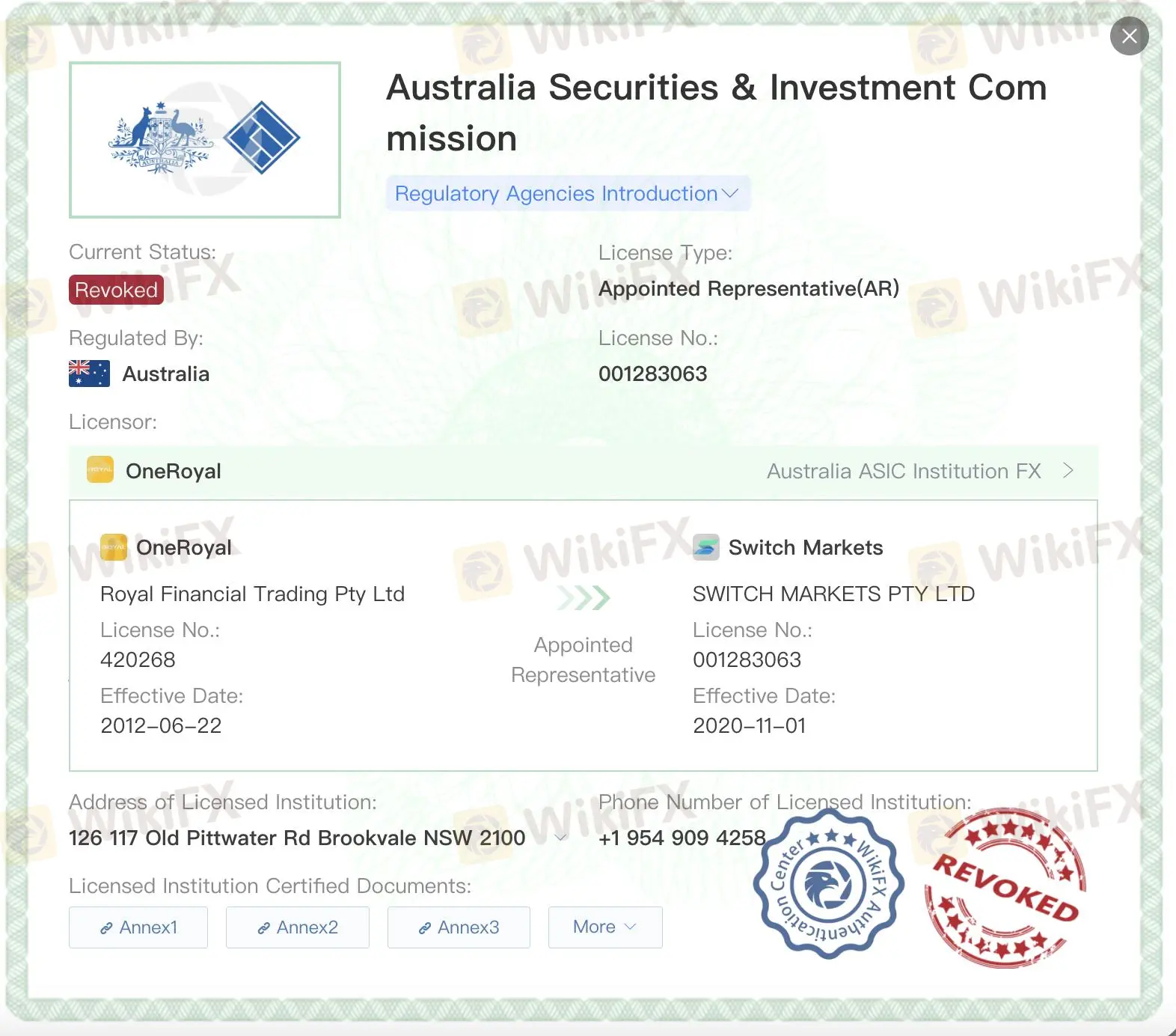 Revoked ASIC license