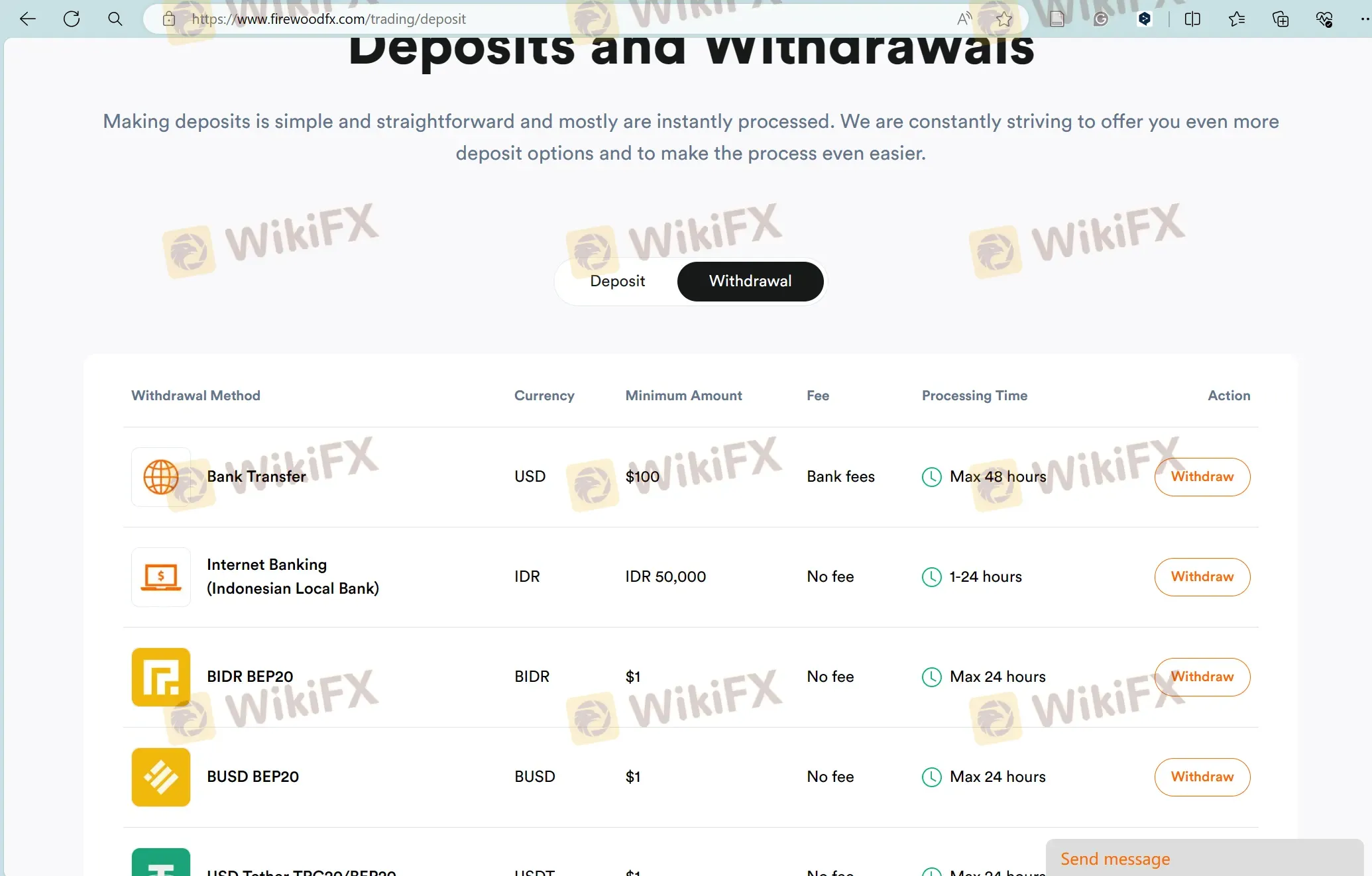 Deposit and Withdrawal