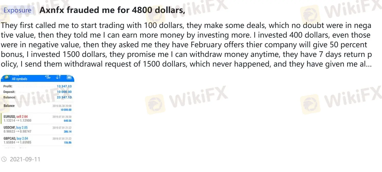 Negative AXNFX Reviews on WikiFX Negative AXNFX Reviews on WikiFX