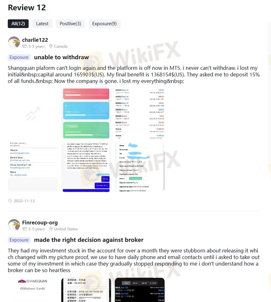 WikiFX에서의 SHANGQUAN 부정적인 리뷰 WikiFX에서의 SHANGQUAN 부정적인 리뷰