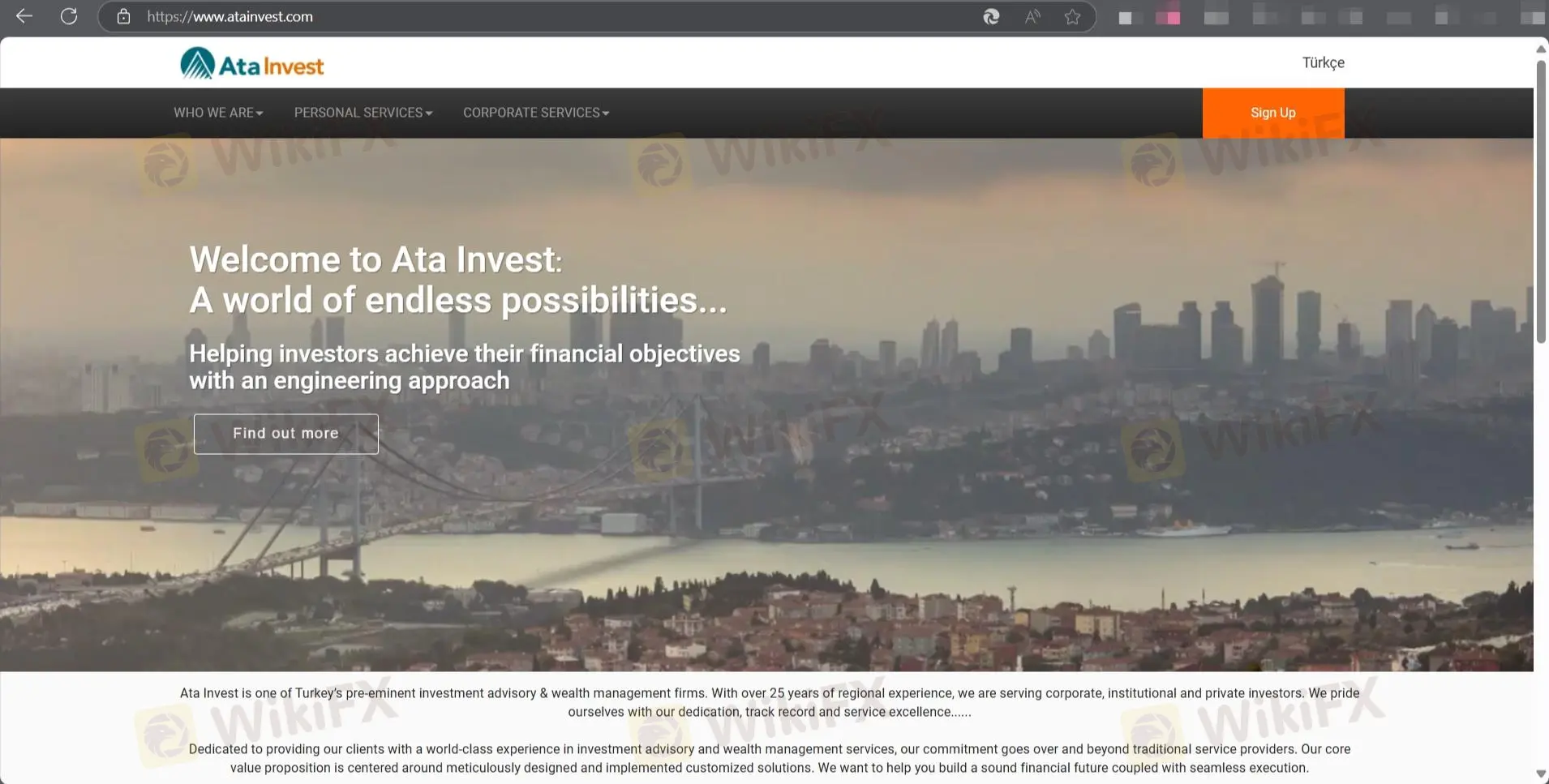 Ata Invest's página principal