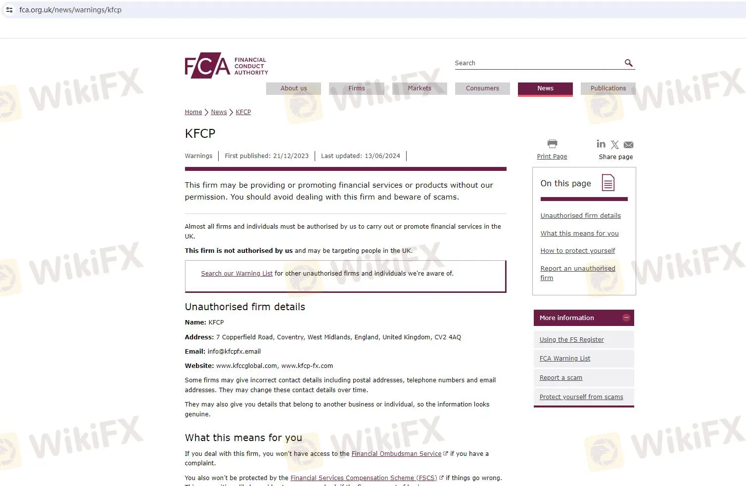 Advertencia de la FCA
