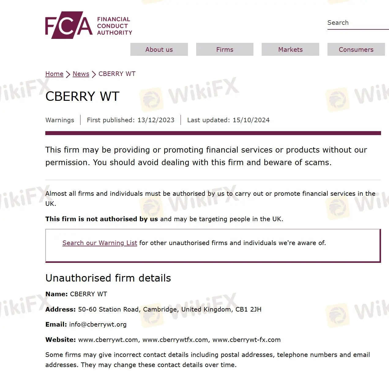 FCA warning FCA warning
