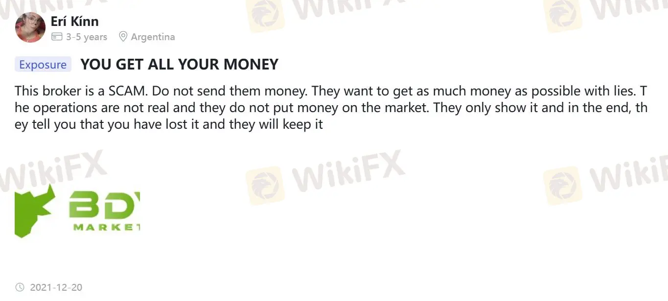Opiniones negativas sobre BDV Markets en WikiFX