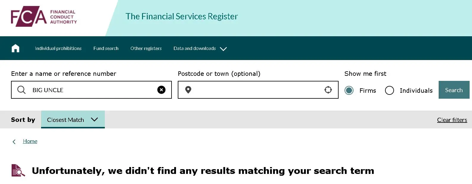 No results from the FCA No results from the FCA