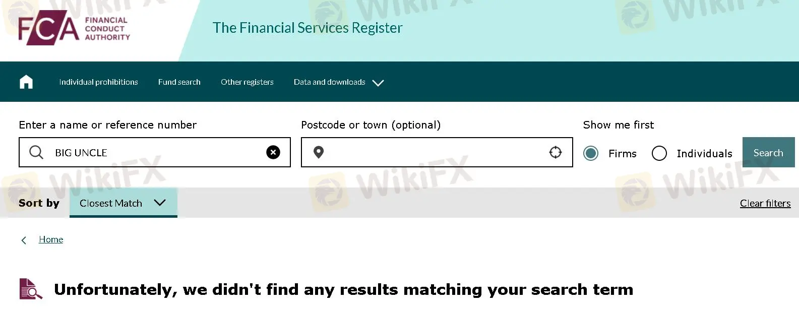 No results from the FCA