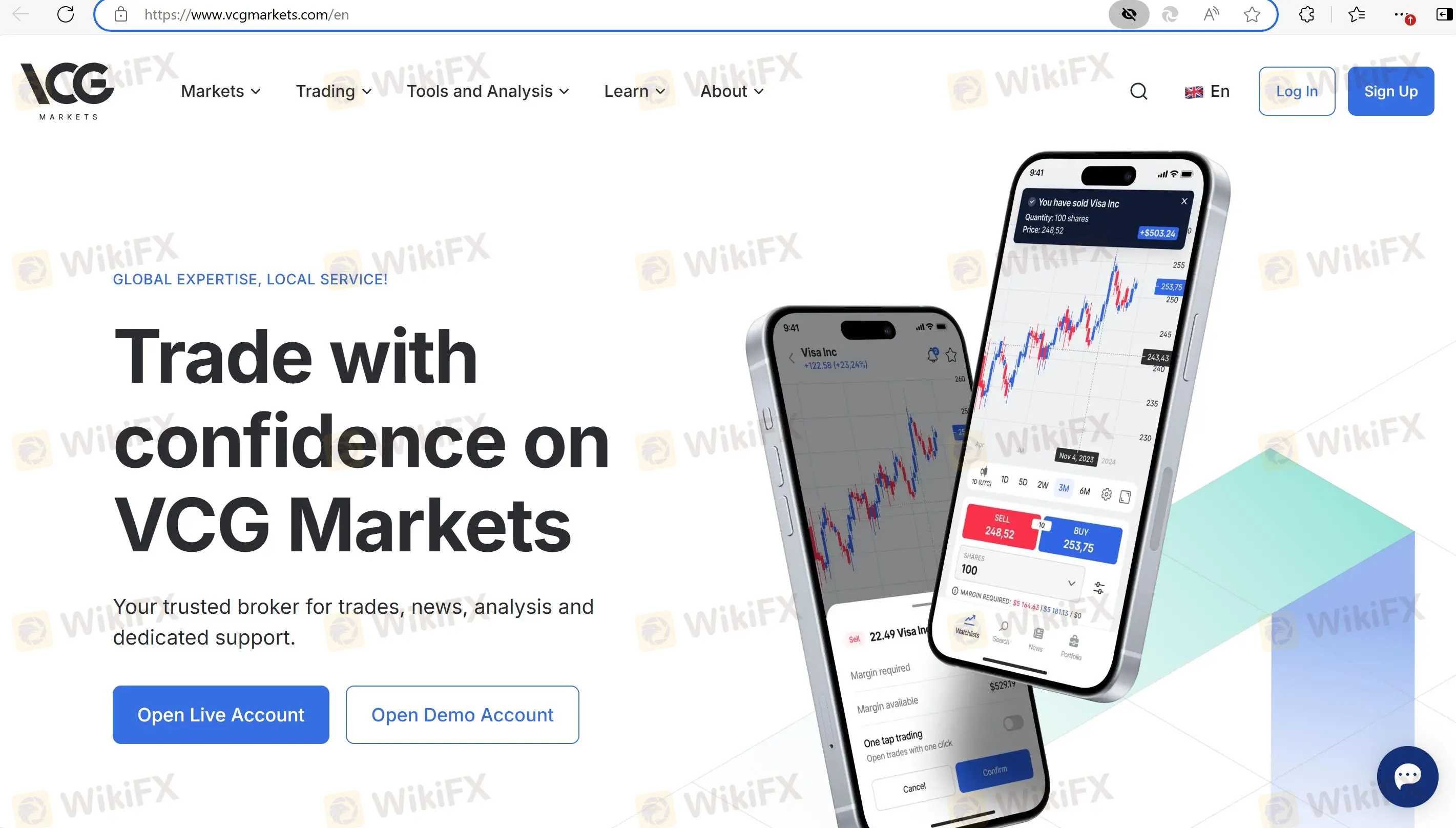VCG Markets' homepage