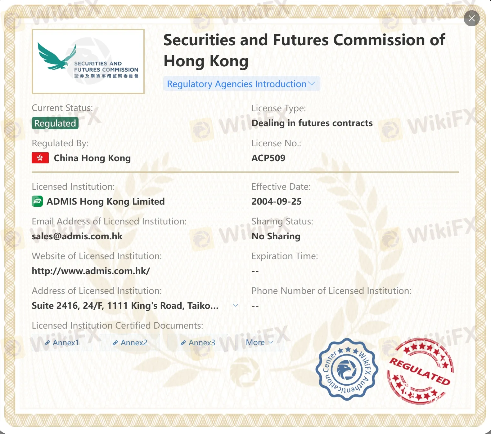 ได้รับการกำกับดูแลโดย SFC ได้รับการกำกับดูแลโดย SFC