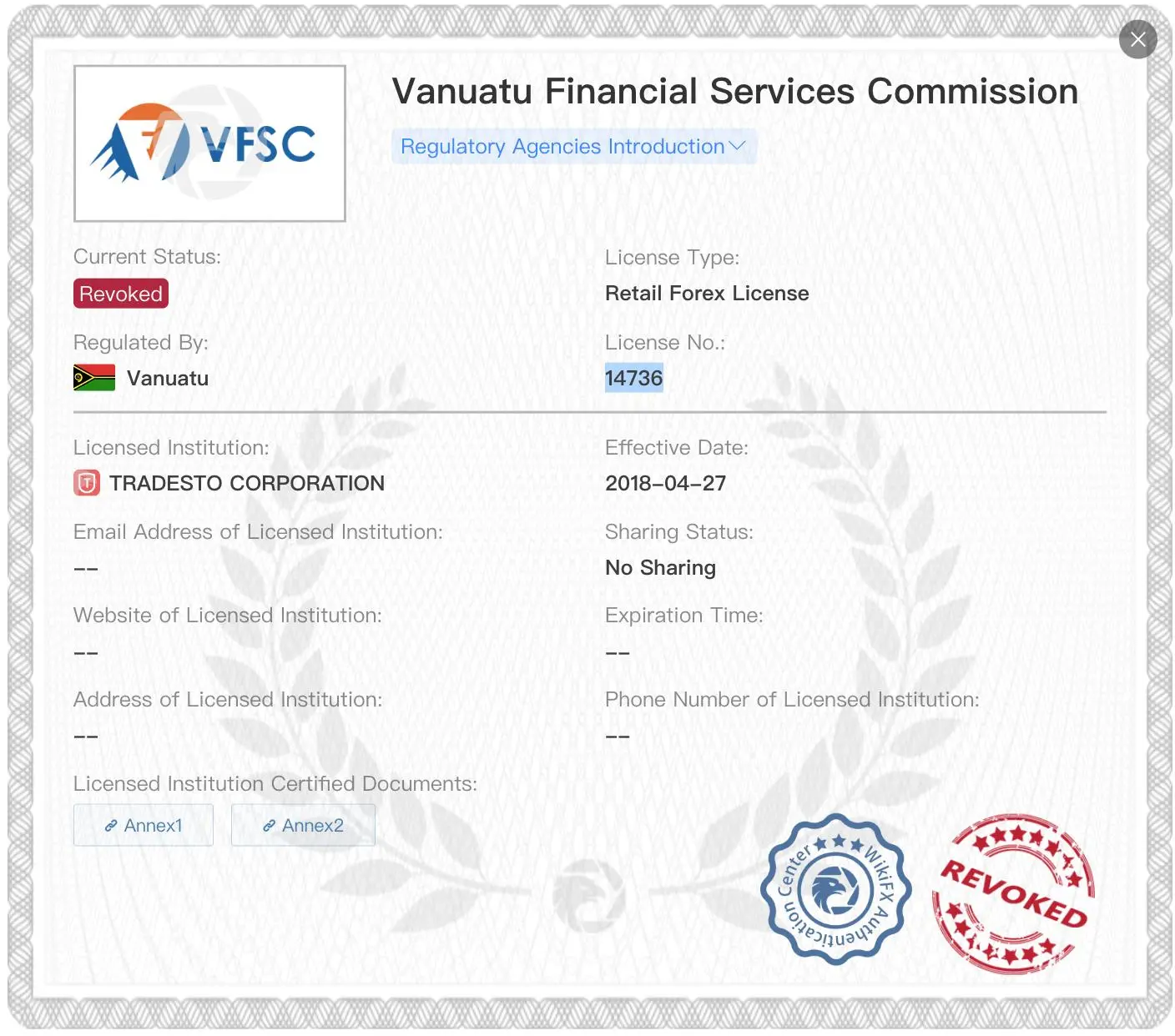 Licença VFSC Revogada