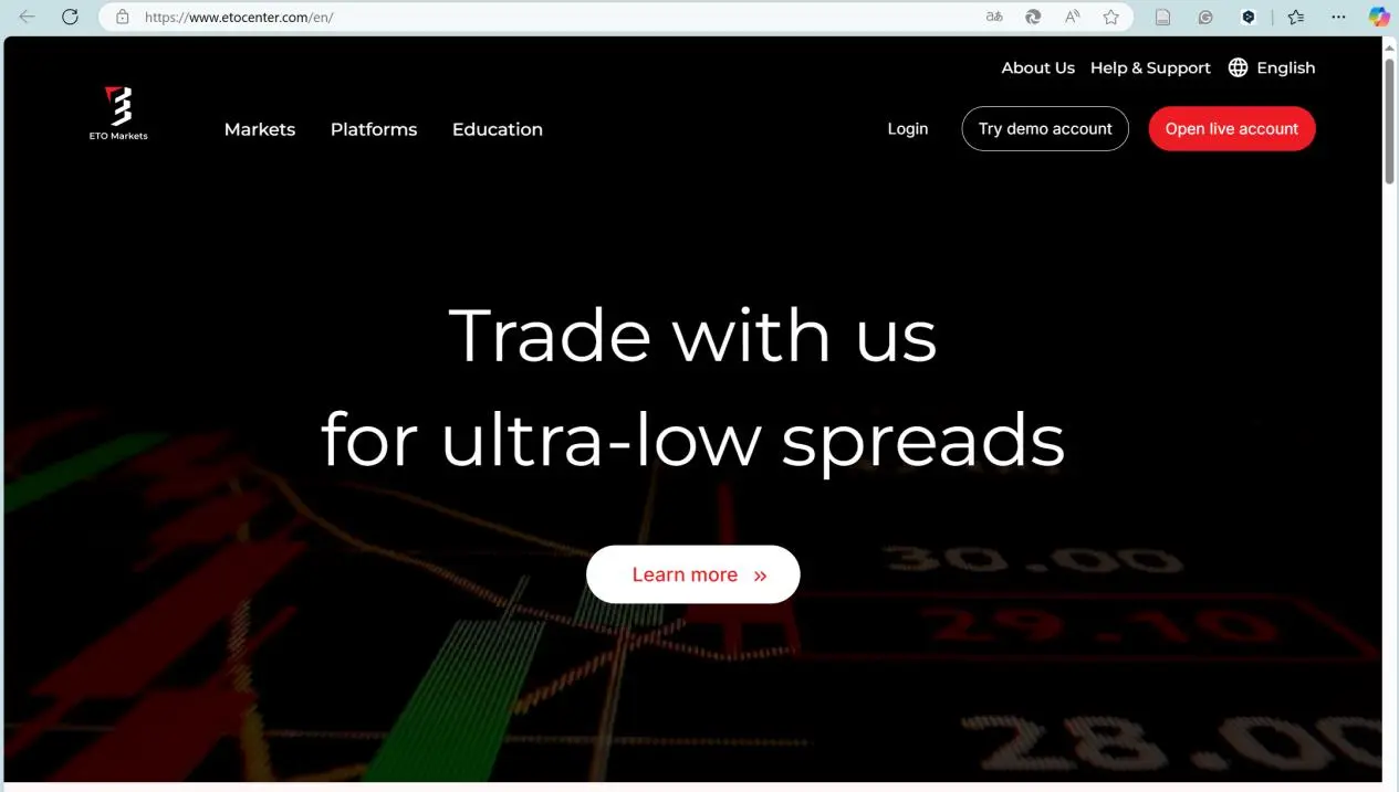 ETO Markets' 홈페이지 ETO Markets' 홈페이지