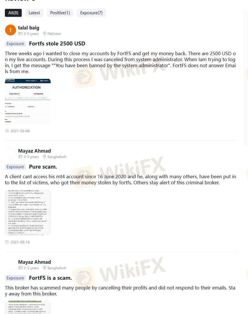 Ulasan Negatif FORTFS di WikiFX