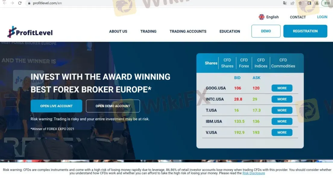 Profitlevel's homepage