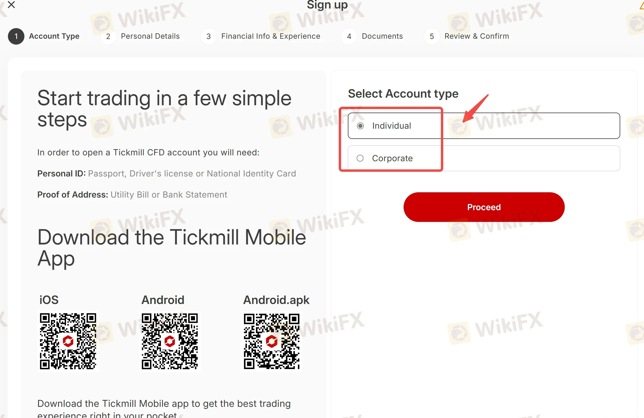 Select account type Select account type