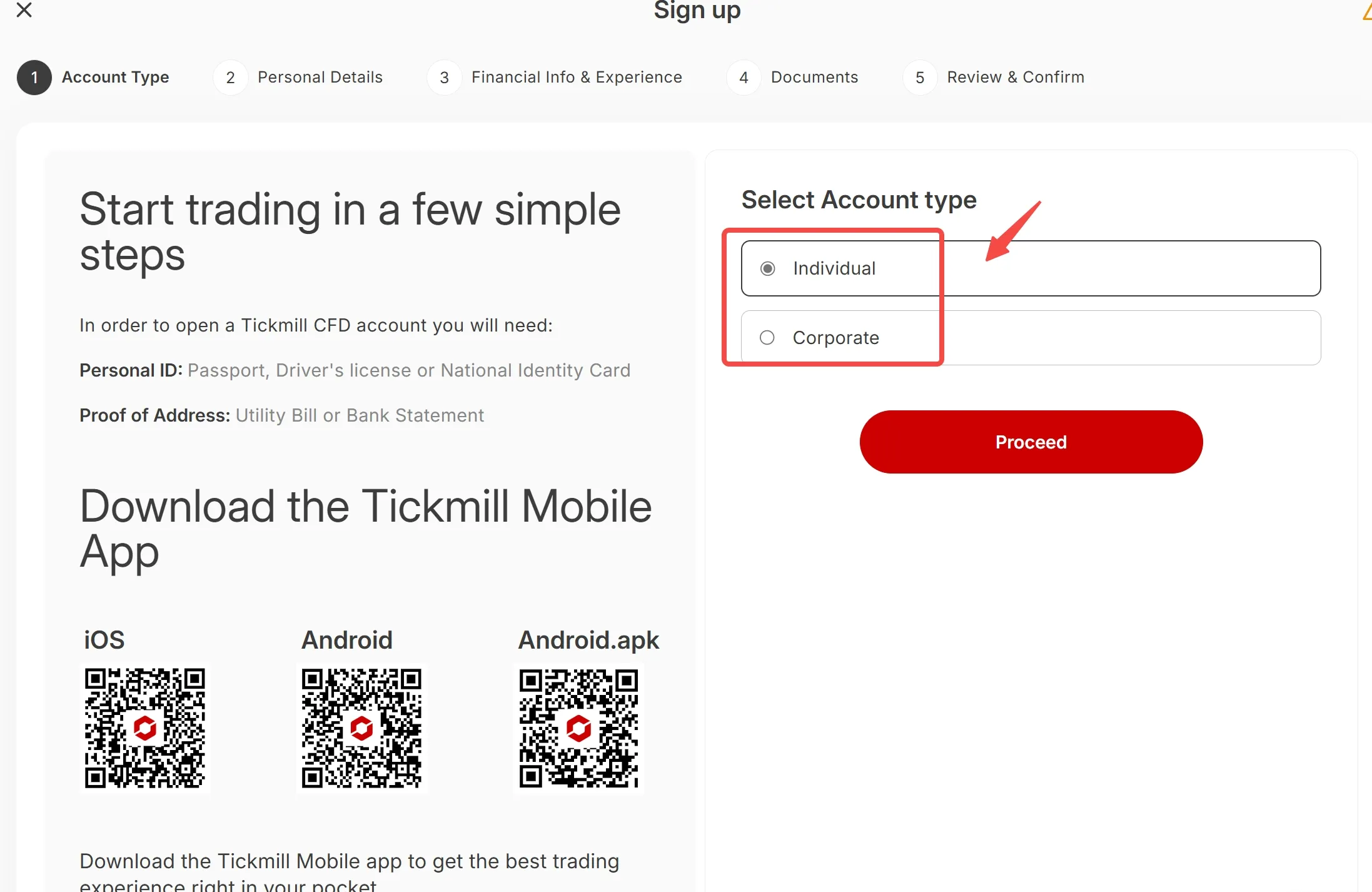 Select account type Select account type