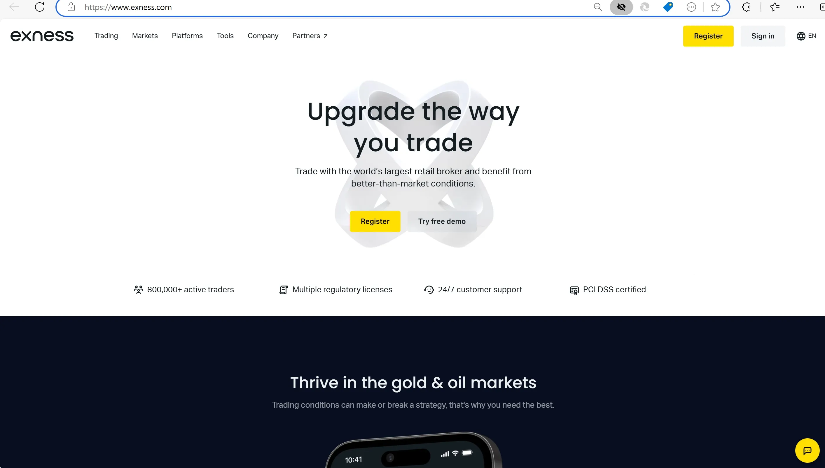Exness' homepage Exness' homepage